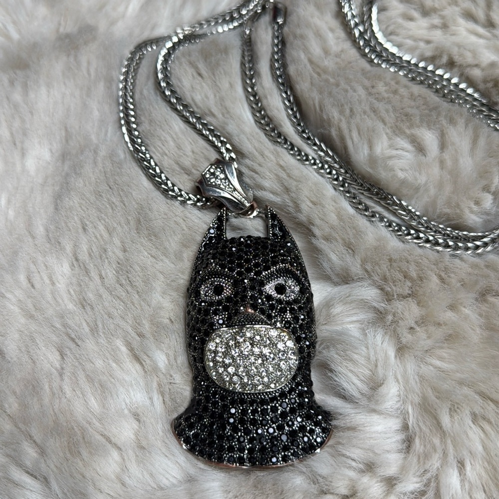 Batman Pendant Necklace Large Iced Out Yung Berg Silver Black